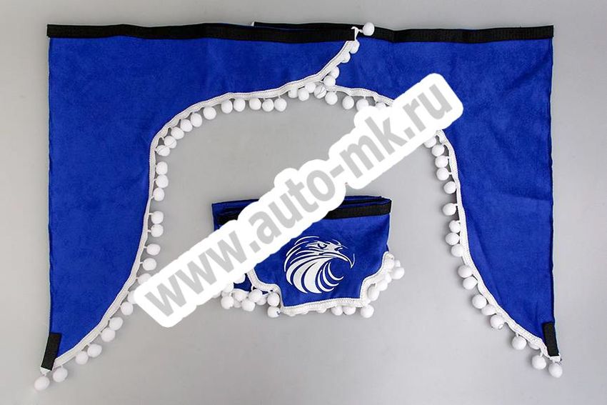 Ламбрекен лобового стекла с углом ОРЕЛ МАЛ (польская ткань) синий (1) Арт. 9711