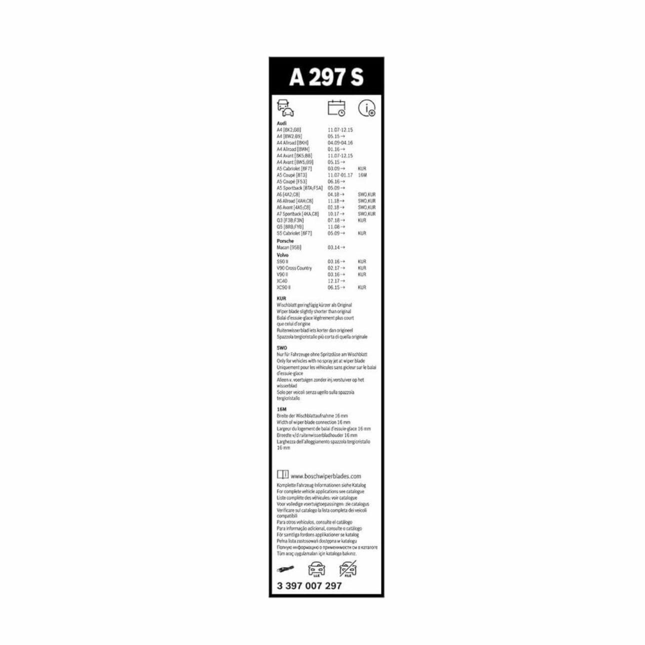Щётки стеклоочистителя аэротвин Audi  (600+500 2 шт)  Narrow Push Button (5) Арт. 3397007297