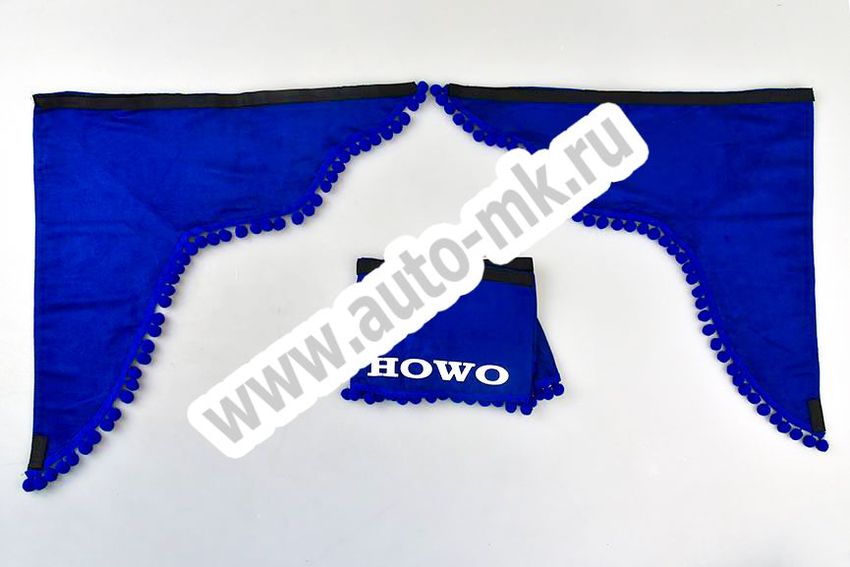 Ламбрекен лобового стекла с углом HOWO (польская ткань) синий (1) Арт. 13477