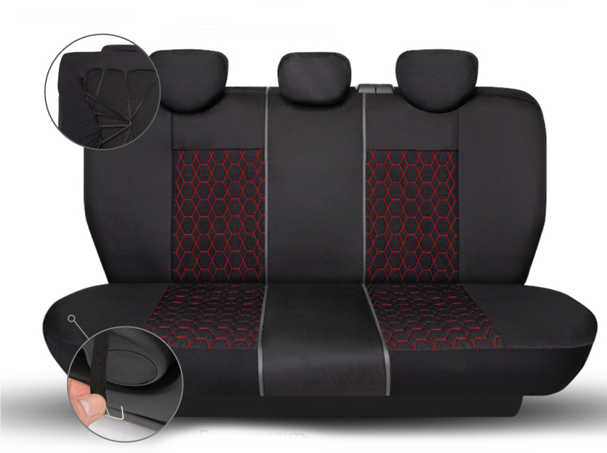 Авточехлы VERONA, материал лён мелкого плетения с контрастной прострочкой, VER-1505 BK RD (3) Арт. VER-1505BK RD
