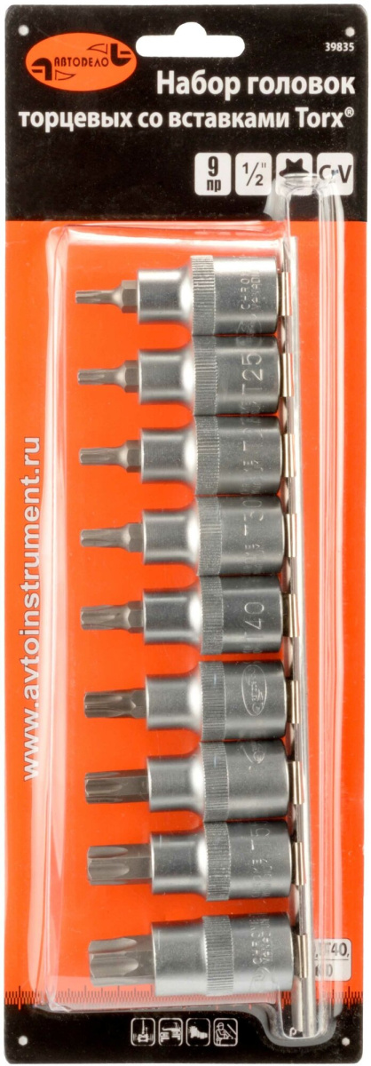 Набор головок бит 9 пр. Torx E4-E16 1 2 на планке 11556 (1) Арт. 39835