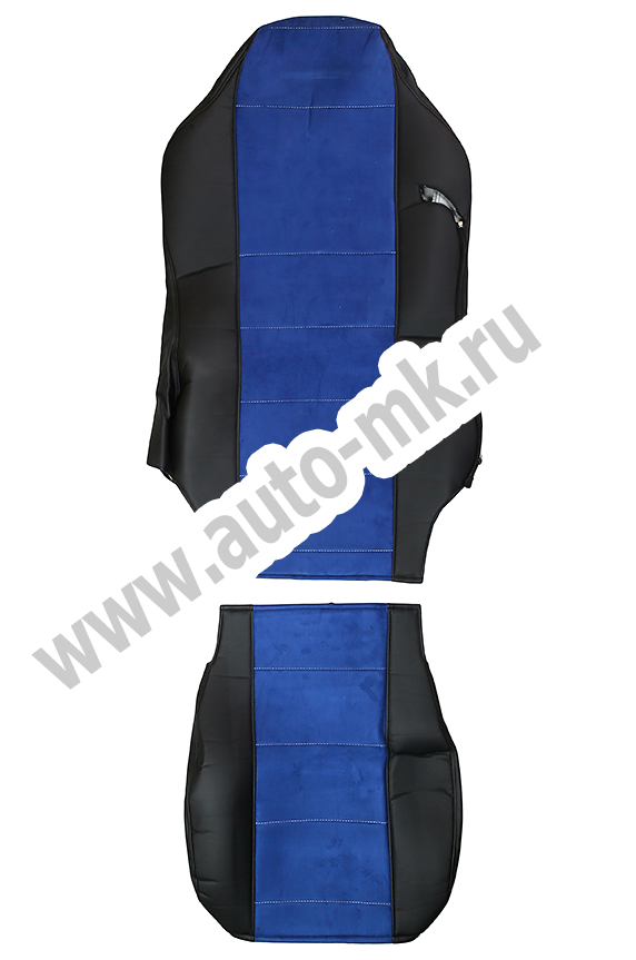 Чехлы эконом КАМАЗ NEO (К71)  черная кожа + синяя антара 0771 (2) Арт. 21457