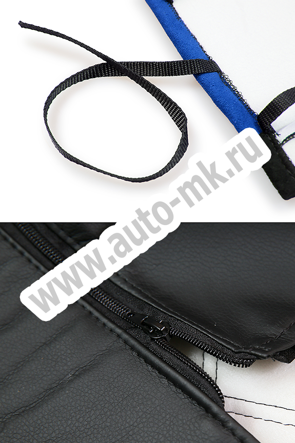 Чехлы эконом КАМАЗ К5 (К73)  черная кожа + синяя антара 69417 (66308) (5) Арт. 21452