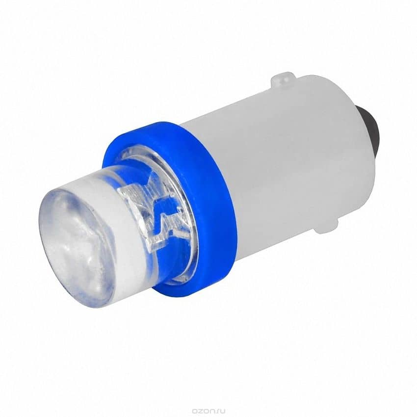 Автолампа светодиодная 12V T4W BA9s синий конус с цоколем
