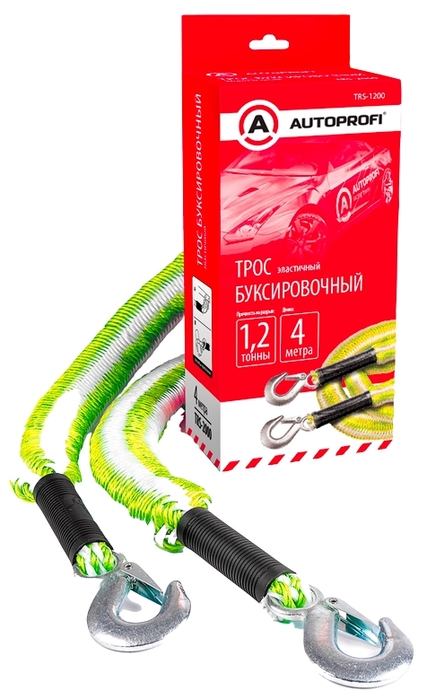 Трос буксировочный  AUTOPROFI , канат, эластичный, 1,2т., 1,5-4м., 2 крюка (2) Арт. TRS-1200