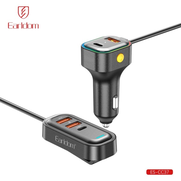 Переходник адаптер в прикуриватель (3 выхода usb+2 Type-C) Earldom CC37 черный быстрая зарядка 57657 Арт. ES-CC37