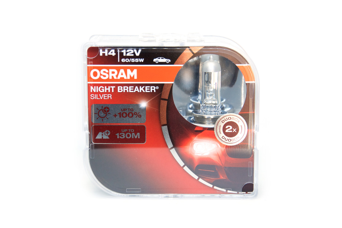 Автолампа 12V 60 55W H4+100% OSRAM NIGHT BREAKER SILVER комплект Арт. 64193