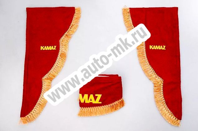 Ламбрекен лобового стекла с углом КАМАЗ (польская ткань)  красный (1) Арт. 10803