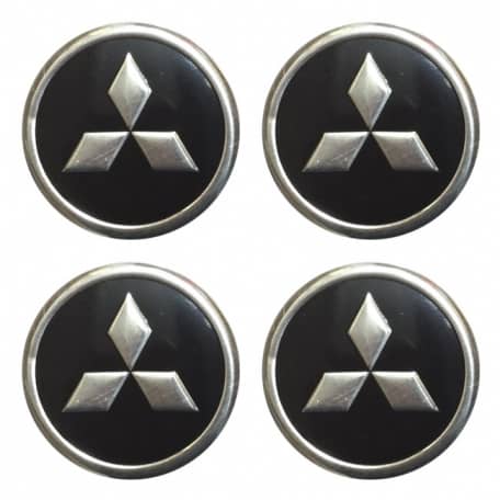 Наклейки на колпаки, диски объемные хромс логотипом Mitsubishi 60 мм.