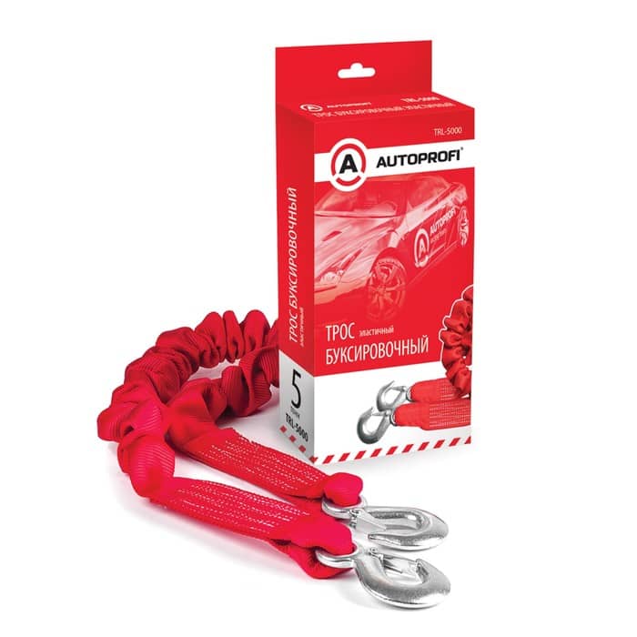 Трос буксировочный  AUTOPROFI , канат, эластичный, 2т., 1,5-4м., 2 крюка Арт. TRS-2000
