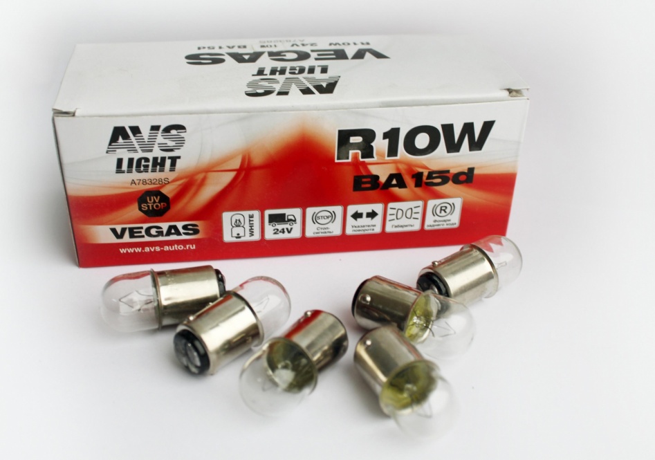 Автолампа AVS Vegas 24V. R10W (BA15d) 2-х контак. (1) Арт. A78328S