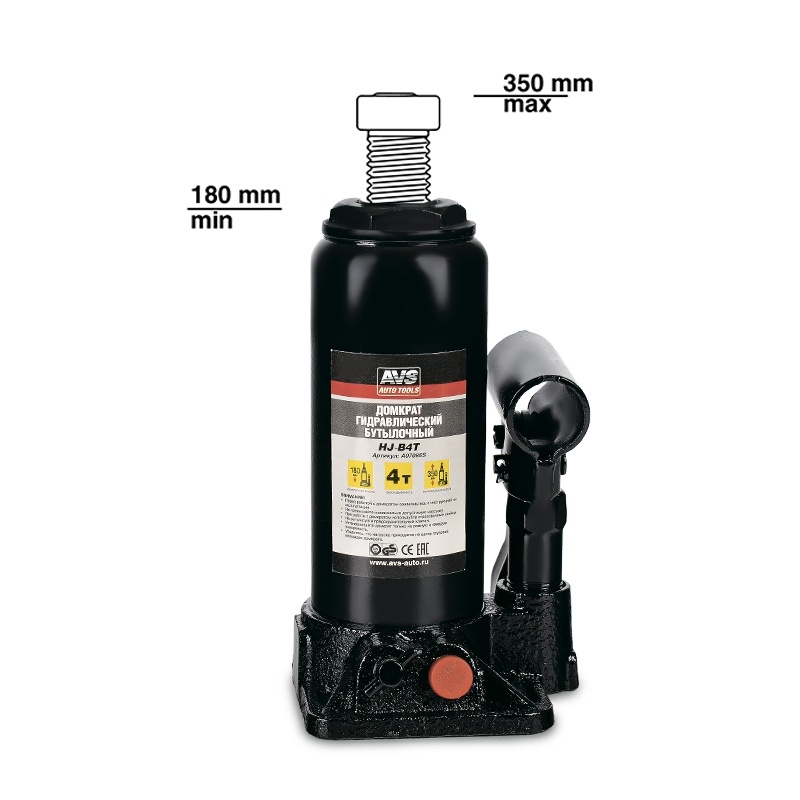 Домкрат гидравлический AVS HJ-B4T, 4т, 180-350мм. (2) Арт. A07085S