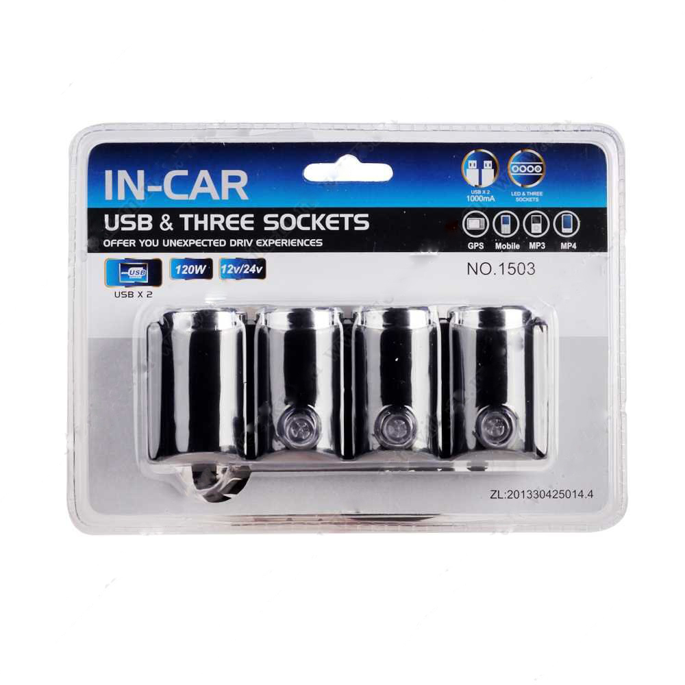 Разветвитель прикуривателя 12 24  IN-CAR WF-1503 (4) Арт. WF1503