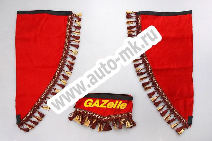 Ламбрекен лобового стекла с углом ГАЗЕЛЬ (польская ткань) красный (1) Арт. 10801