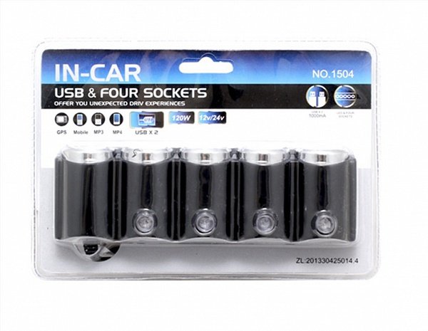 Разветвитель прикуривателя 12 24  IN-CAR  (2) Арт. WF1504
