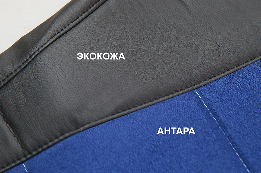 Чехлы эконом КАМАЗ NEO (К71)  черная кожа + синяя антара 0771 (3) Арт. 21457