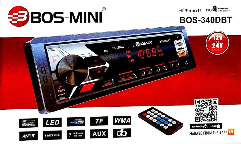 Автомагнитола 12-24V Bos-Mini  (1) Арт. BOS-340DBT
