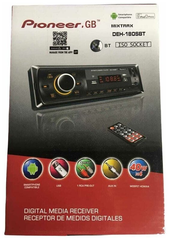Автомагнитола 1din Pioneer  (3) Арт. DEH-180HBT