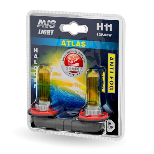 Автолампа H11 12V 55W AVS ATLAS ANTI-FOG   желтый H11.12V.55W (блистер, 2 шт.) (1) Арт. A78619S