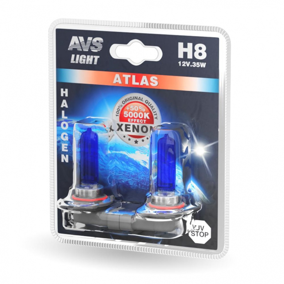 Автолампа AVS ATLAS  5000К  H8.12V.35W (блистер, 2 шт.) (1) Арт. A78571S