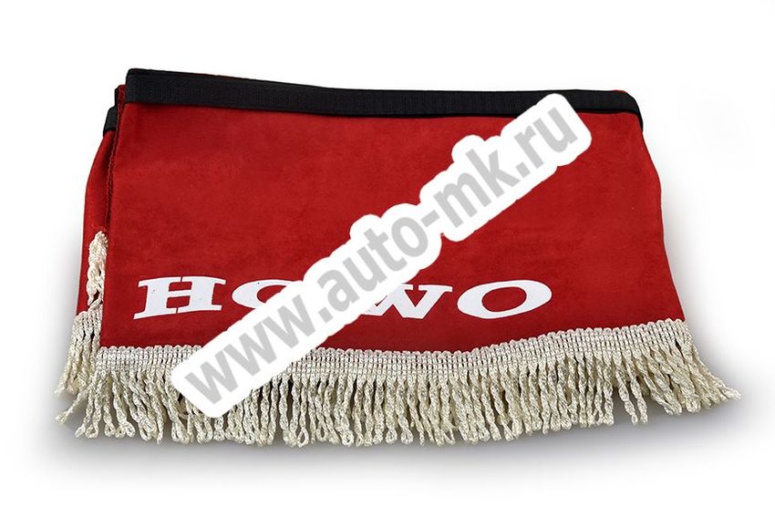 Ламбрекен лобового стекла с углом HOWO (польская ткань) красный (2) Арт. 13478