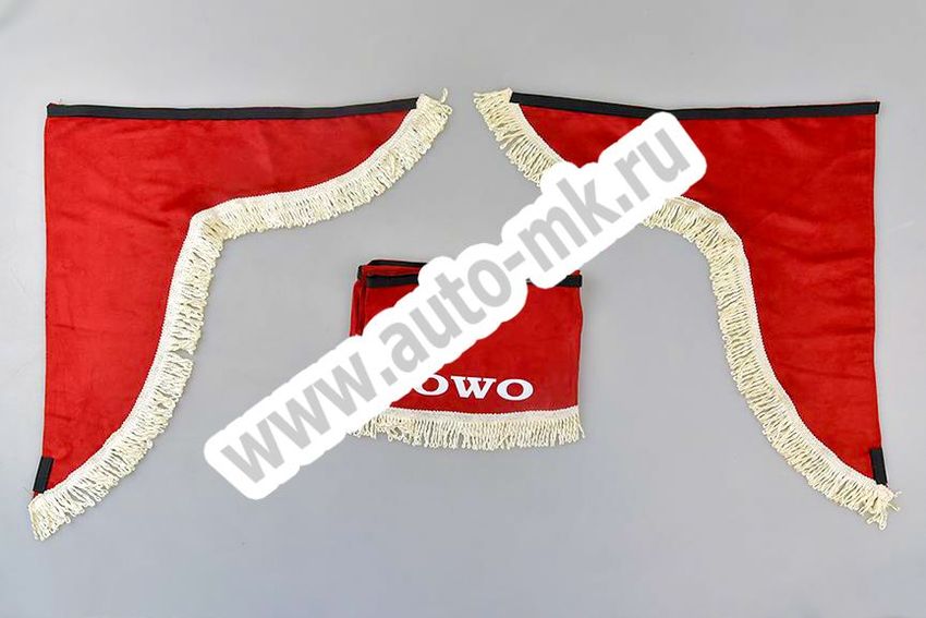 Ламбрекен лобового стекла с углом HOWO (польская ткань) красный (1) Арт. 13478