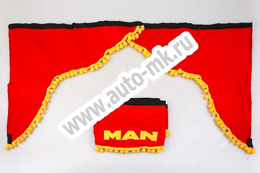 Ламбрекен лобового стекла с углом MAN (польская ткань) красный (1) Арт. 10791