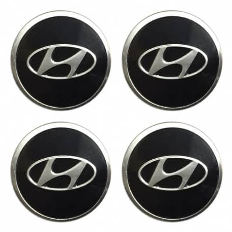 Наклейки на колпаки, диски объемные хром с логотипом Hyundai 60 мм.