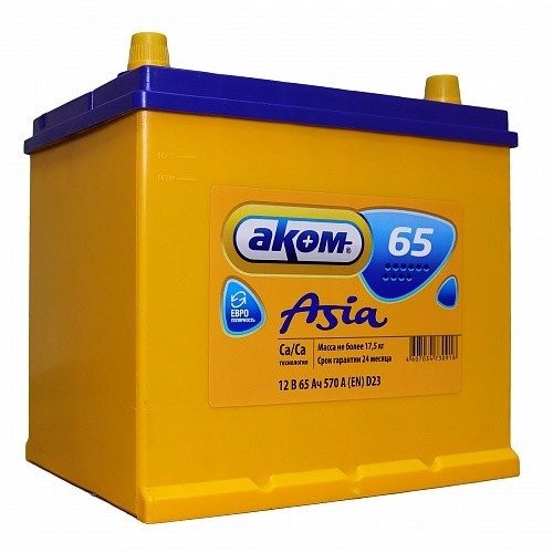 Аккумулятор 65 А ч АКОМ ASIA обратная R+ EN 570A  (1) Арт. 65D23L