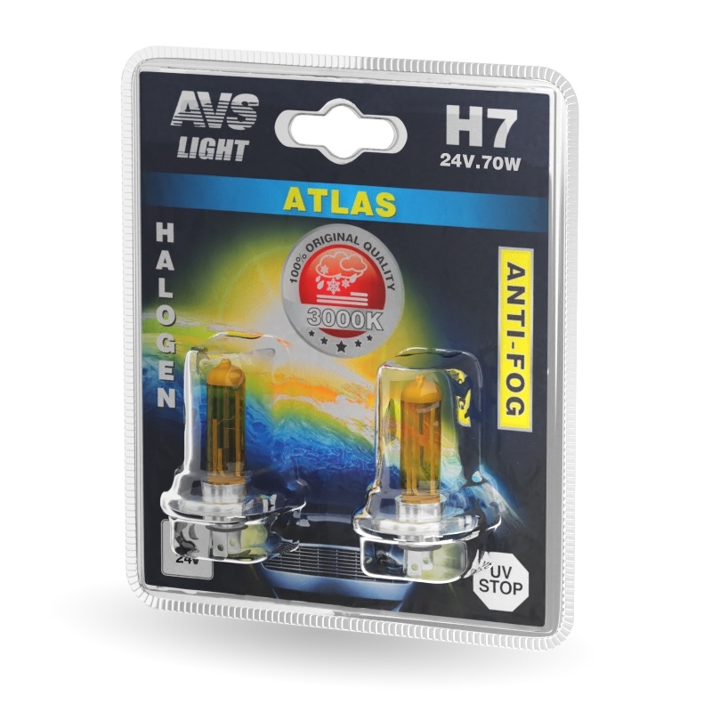 Автолампа H7 24V 55W AVS ATLAS ANTI-FOG желтый  к-т 2 шт (1) Арт. A78630S