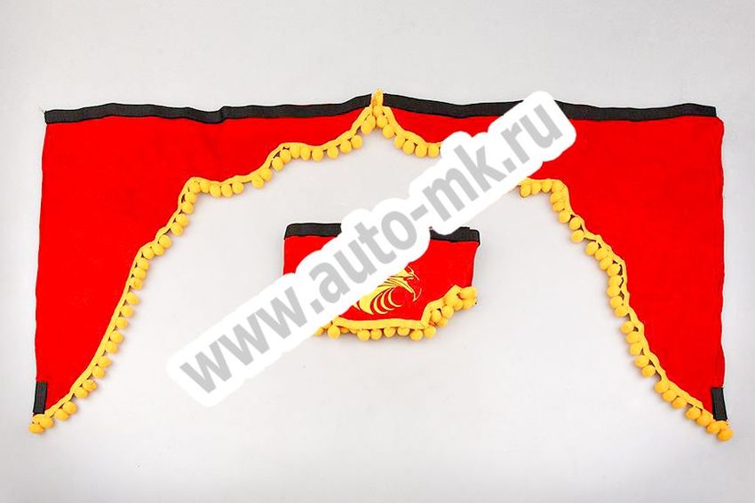 Ламбрекен лобового стекла с углом ОРЕЛ малый красный (польская ткань) красный (1) Арт. 10783