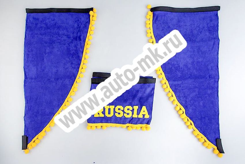 Ламбрекен лобового стекла с углом РОССИЯ (польская ткань) синий (1) Арт. 9553