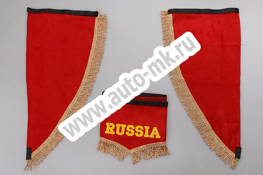 Ламбрекен лобового стекла с углом РОССИЯ (польская ткань) красный (1) Арт. 10807