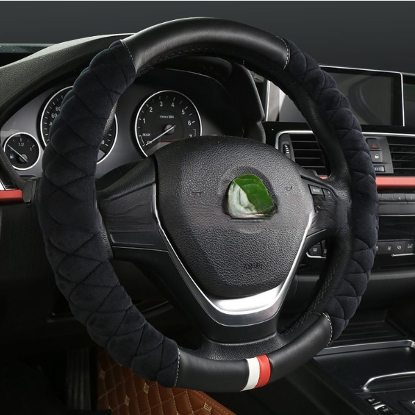 Оплетка на руль М 38 черная стеганная с замшей