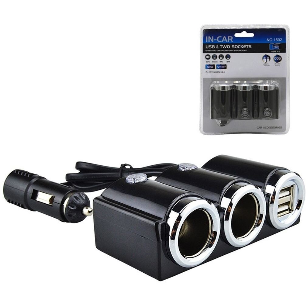 Разветвитель прикуривателя 12 24  IN-CAR WF-1502 (2) Арт. WF1502
