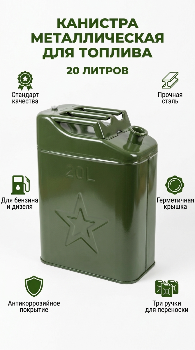 Канистра Металл 20л с клапаном для ГСМ (7)