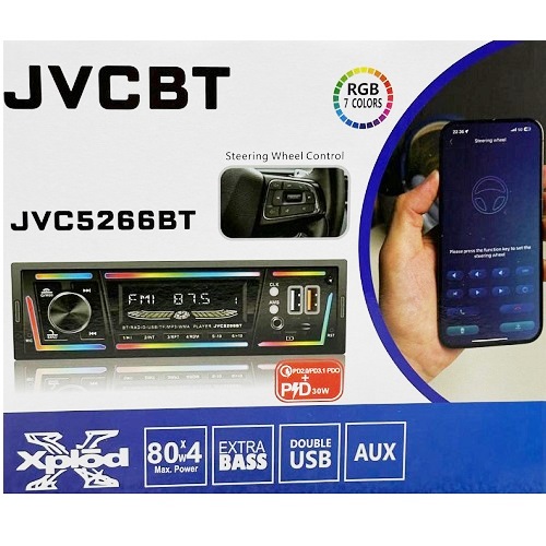 Автомагнитола JVC 5266- BT 4 канала по 80 Вт мощная 7 цв. LED, BT, MP3  2 USB Арт. JVC5266BT