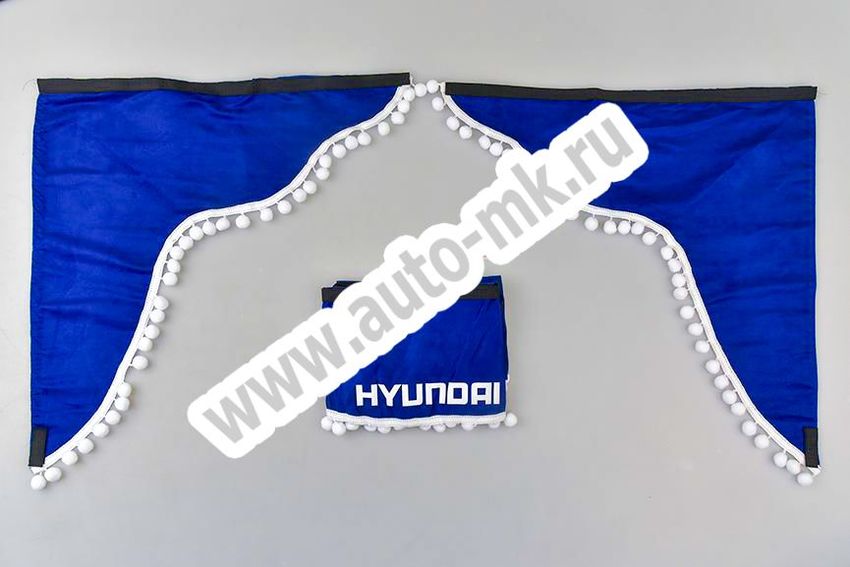 Ламбрекен лобового стекла с углом HYUNDAI (польская ткань) синий (1) Арт. 13481