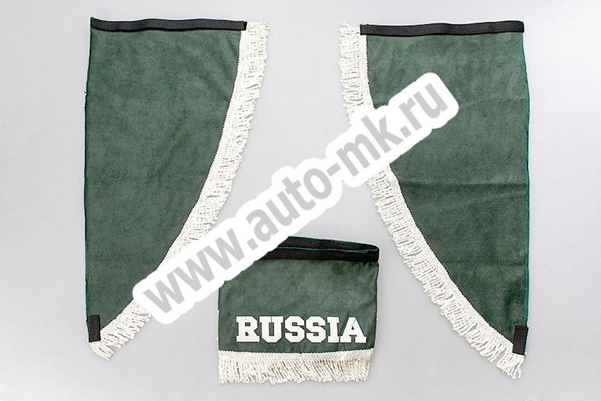 Ламбрекен лобового стекла с углом РОССИЯ (польская ткань) зеленый (1) Арт. 10808