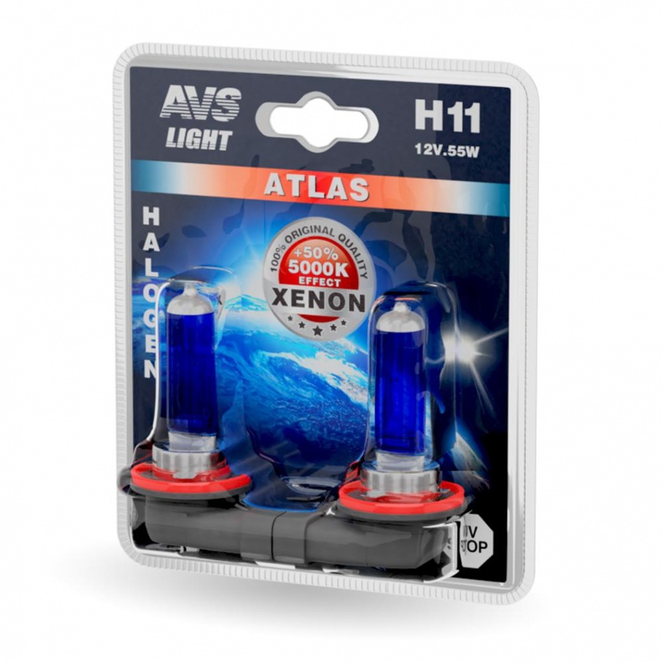 Автолампа галогенная AVS ATLAS  5000К  H11.12V.55W (блистер, 2 шт.) (1) Арт. A78565S
