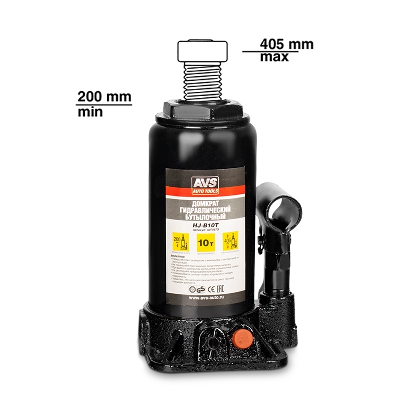 Домкрат гидравлический AVS HJ-B10T, 10т, 200-405мм. (2) Арт. A07087S