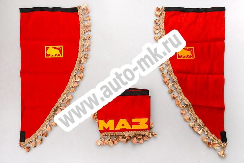 Ламбрекен лобового стекла с углом МАЗ (польская ткань) красный (1) Арт. 10805