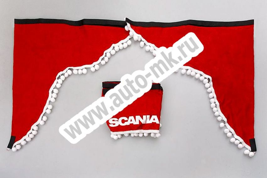 Ламбрекен лобового стекла с углом Scania (польская ткань) красный (1) Арт. 10797