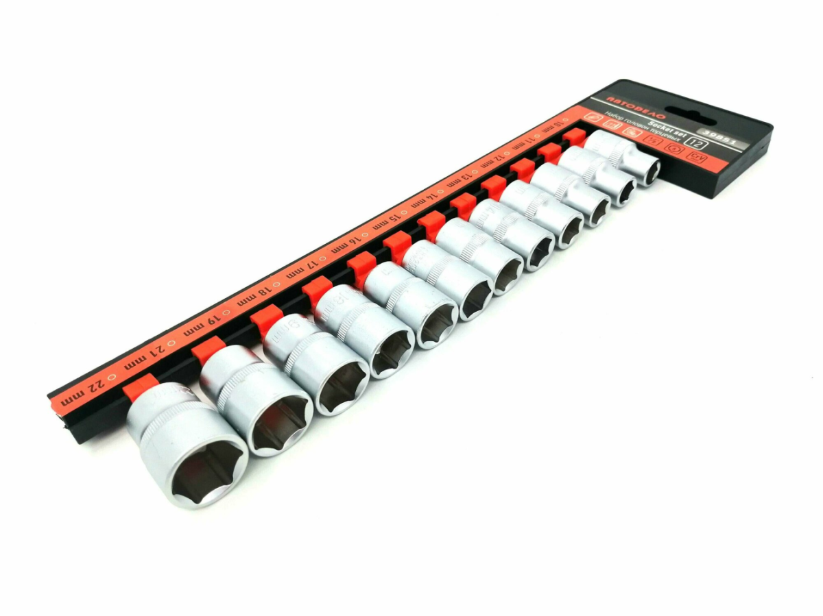 Набор головок 12 предметов (1 2 , 12РТ, 10-22ММ)(ХОЛДЕР) АВТОDЕЛО  Арт. 39855