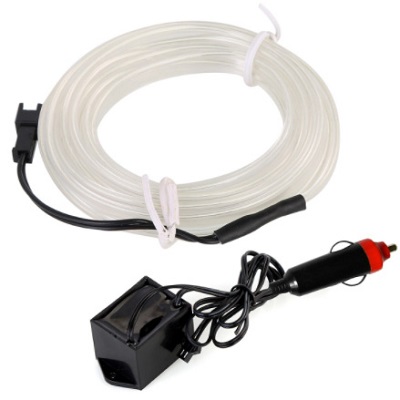 Неоновая нить для подсветки салона, плоская, 12 В, 3 метра, с адаптером питания, белый