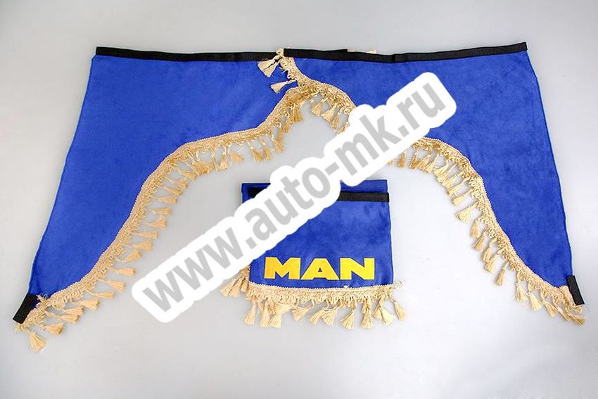 Ламбрекен лобового стекла с углом MAN (польская ткань) синий (1) Арт. 9511