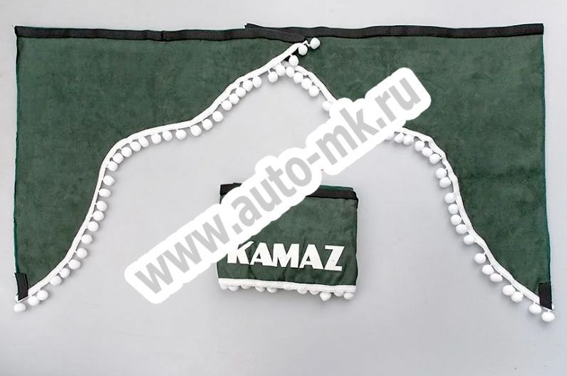 Ламбрекен лобового стекла с углом КАМАЗ (польская ткань) зеленый (1) Арт. 10804