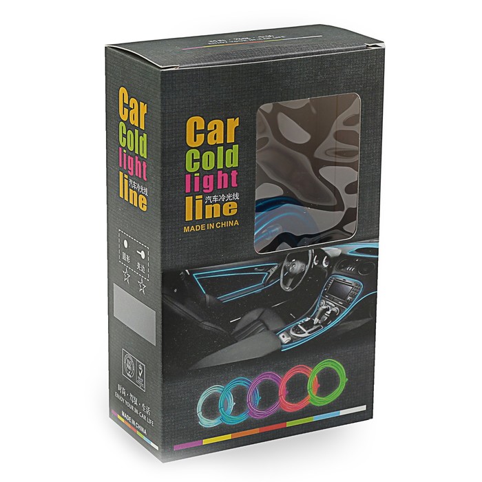 Неоновая нить для подсветки салона, плоская, 12 В, 5 м, с адаптером питания, красный