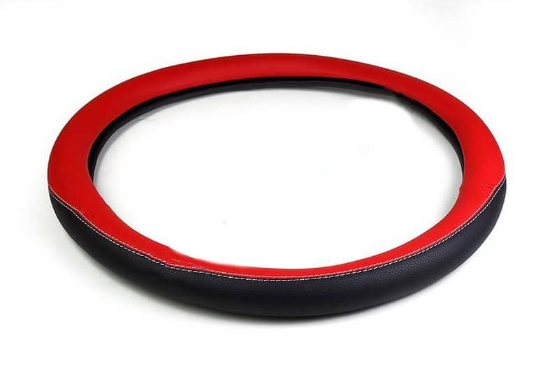 Оплетка на руль 46-48см XXXL экокожа SCANIA красная с черным AT (2) Арт. 73388