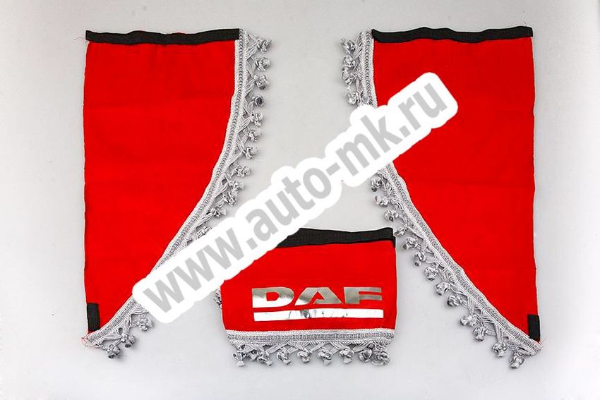 Ламбрекен лобового стекла с углом DAF (польская ткань) красный (1) Арт. 10785